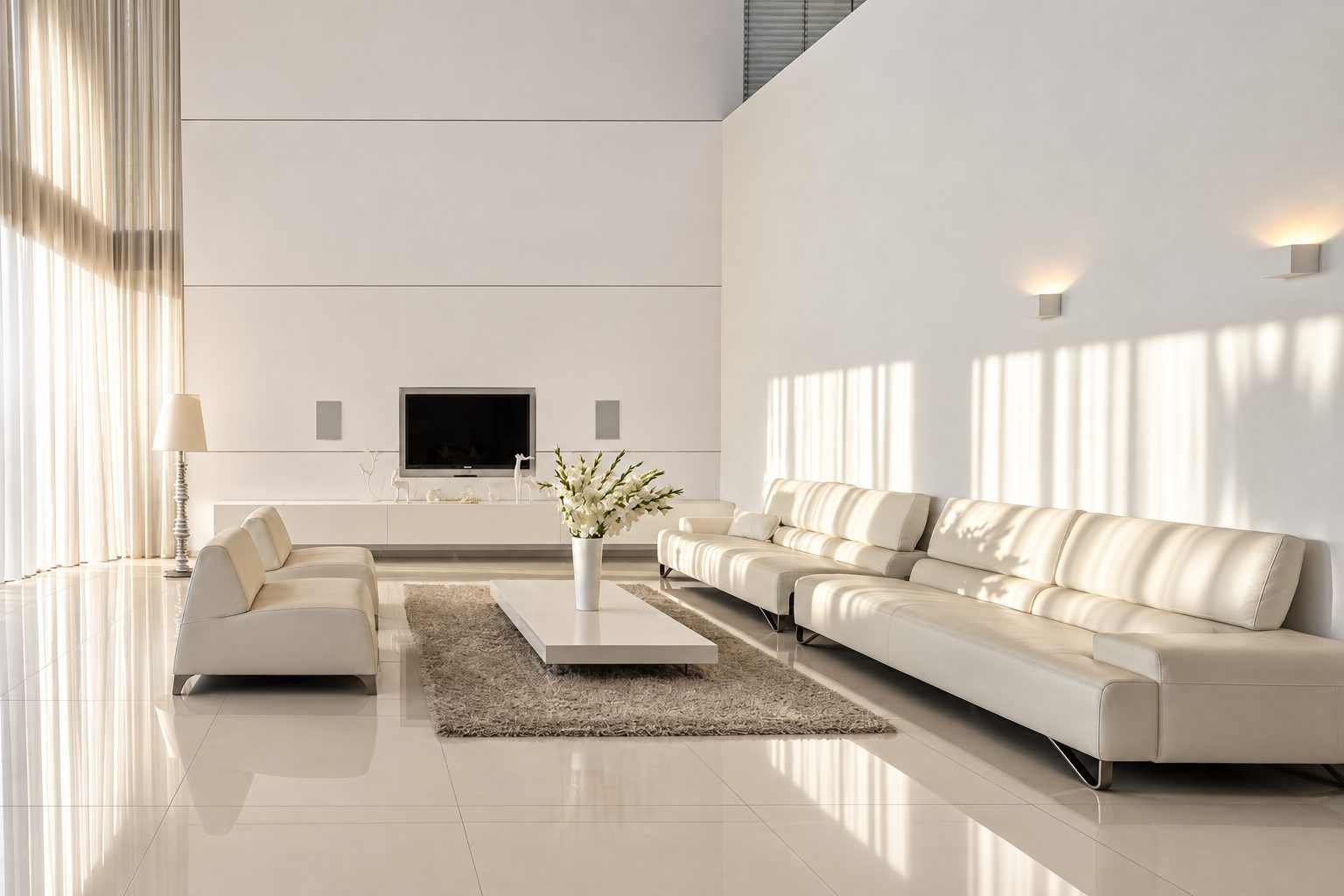Bright living room in white palette